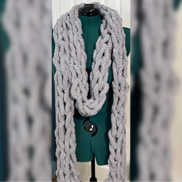 Hand Crafted Accessories - Handmade Hand Crafted Oversized Knit Scarf Soft Silver